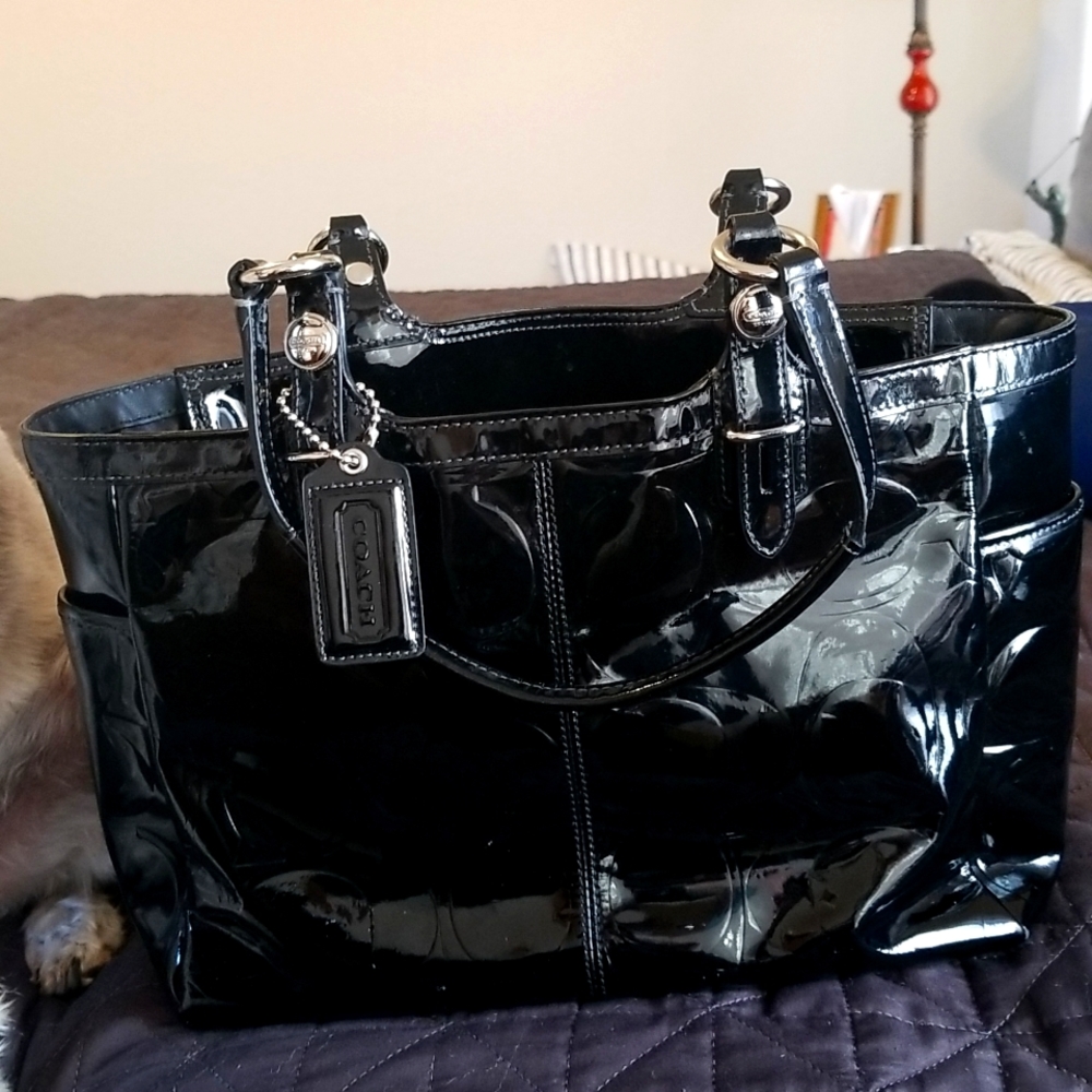 Coach black patent two handle handbag